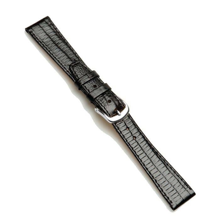 8mm Black Leather Teju Lizard Grain Watch Strap