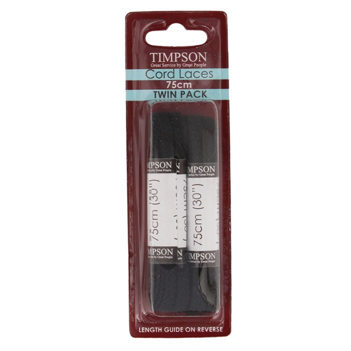 Thick Cord Shoe Laces Twin Pack Black 75cm 5 6 pairs of eyelets