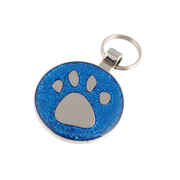 Blue Round Glitter Dog Tag Large