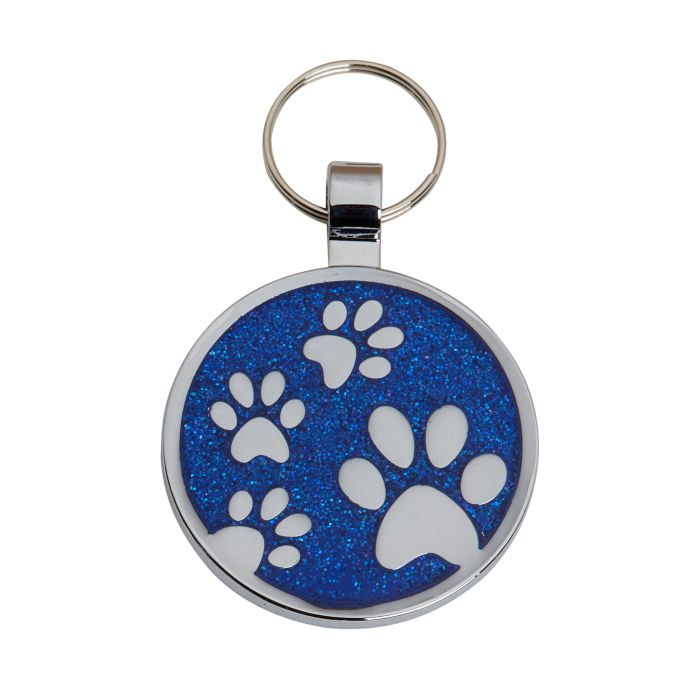 Blue Glitter Round Paw Dog Tag Timpson