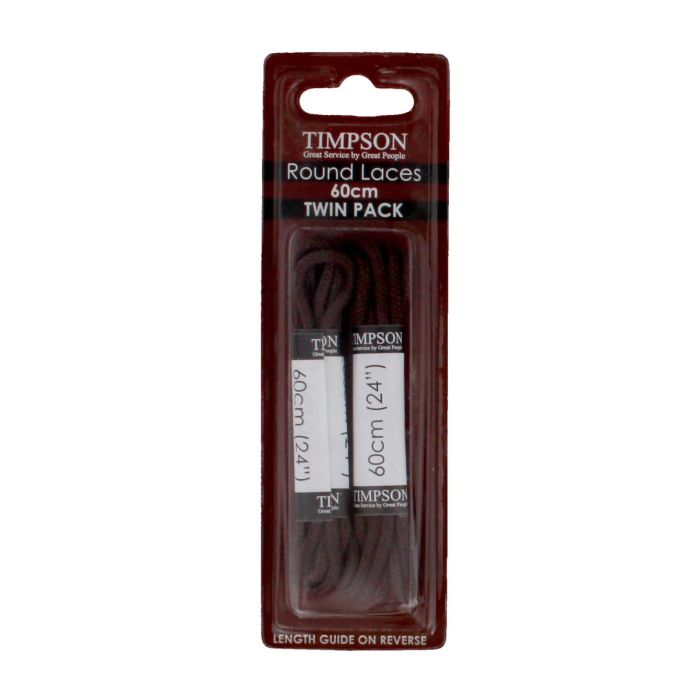 Round Shoe Laces Twin Pack Brown 60cm 3 5 pairs of eyelets
