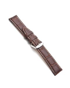 Superior Matte Leather Square Crocodile Grain Watch Strap - Brown