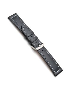 Heavy Cut Edge Leather Watch Strap - Black