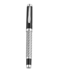 Silver Carbon Fibre Rollerball Personalised Pen