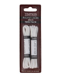 White 60cm Round Laces - Twin Pack (3-5 pairs of eyelets)