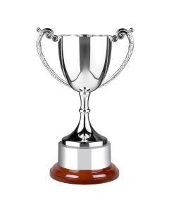 Nickel Plated Endurance Cup with Embossed Handles and Wooden Base (Available Sizes 7" to 16" )